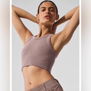 ALO Yoga Seamless Delight High Neck Bra in Color Mushroom Heather